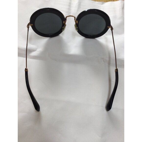 Miu Miu Round Black Sunglasses Made In Italy Gold Metal Arms CE UV Protection - Picture 3 of 15